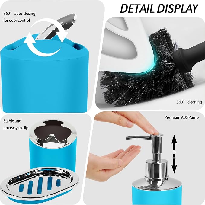 Lnond Blue Bathroom Set, 23-Piece Blue Grey Abstract Bathroom Decor Set with with Shower Curtain and Rugs, Trash Can, Toilet Brush Holder Set & Soap Dispenser