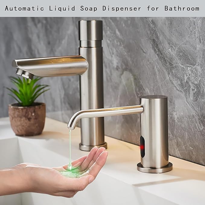 Touchless Automatic Soap Dispenser for Kitchen Bathroom Sink Built in Brushed Nickel Liquid Commercial Electric Soap Dispenser with Bottle and Pump Brushed Nickel