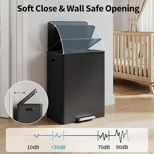GarveeHome 60L/16 Gallon Dual Compartment Step Trash Can with Silent-Close Lid – Stainless Steel Recycling Bin for Kitchen, Office, Living Room – Odor Control & Pet-Proof Design