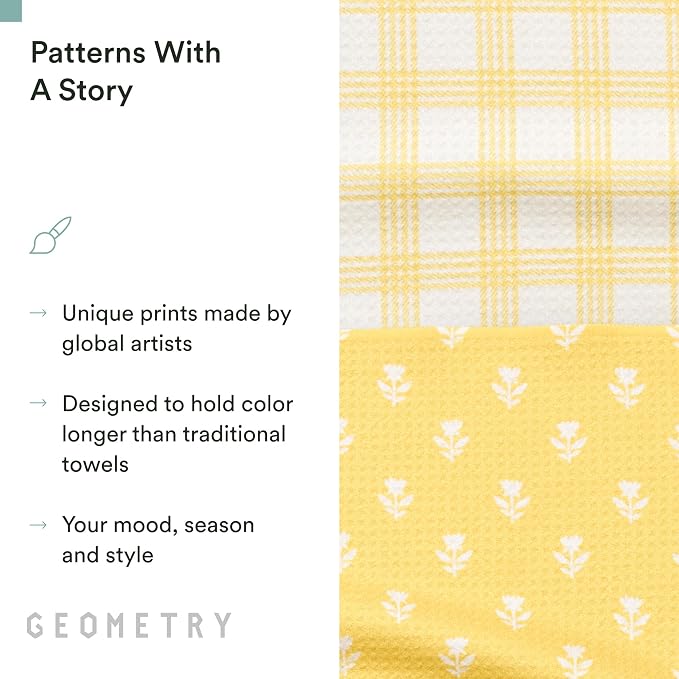 GEOMETRY Tea Towels – Spring & Summer Collection – Quick-Dry, Ultra-Absorbent, Reusable Microfiber Kitchen Towels for Drying & Cleaning - Sunbeam - 2 Pack