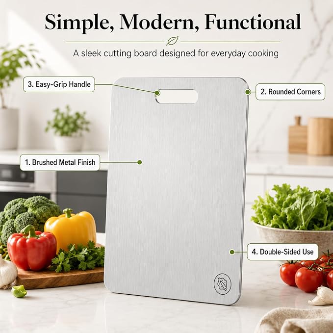 Titanium Cutting Board for Kitchen, Double Sided Food Grade Metal Cutting Board, Non Toxic Dishwasher Safe Chopping Board,Durable Knife Friendly,16”×11”Large,1PC