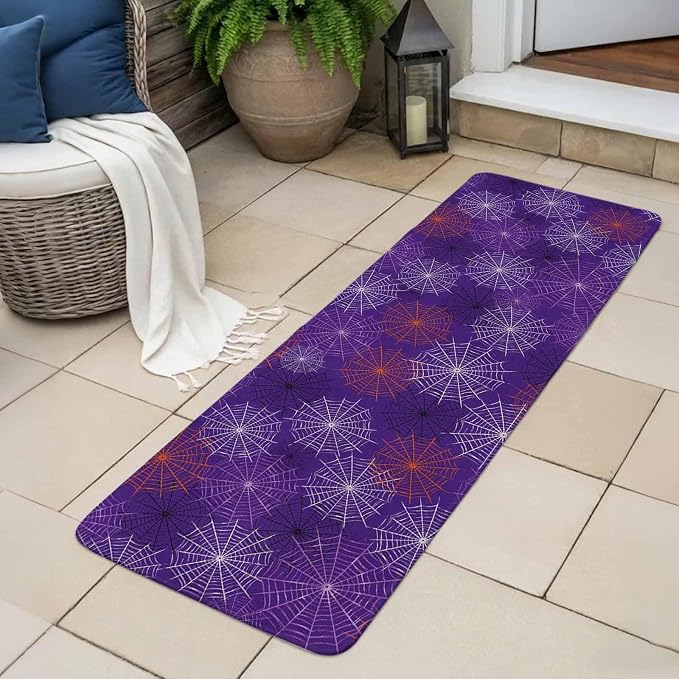 Purple Halloween Bathroom Runner Rugs Non Slip Washable Absorbent Narrow Long Bath Mat Red Black White Net Halloween Runner Rugs for Kitchen Hallway Bedroom Laundry Study Room 31.5"x78.7"