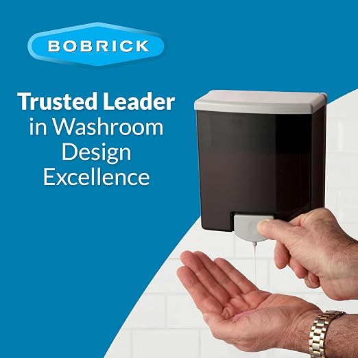 Bobrick Surface-Mounted Soap Dispenser - Manual Wall-Mounted 40 fl oz Capacity Top Fill, ADA Compliant, Vandal-Resistant, Visible Soap Level, All-Purpose Liquid Soap Dispenser for Commercial Bathrooms (Model B-40)