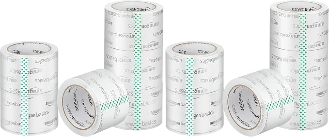Amazon Basics 2.83 Inch Wide Packing Tape, Fits 3-Inch Dispensers, Crystal Clear, Low Odor, for Moving, Storage, Shipping and Sealing Boxes, 54.6 Yards, 12-Pack