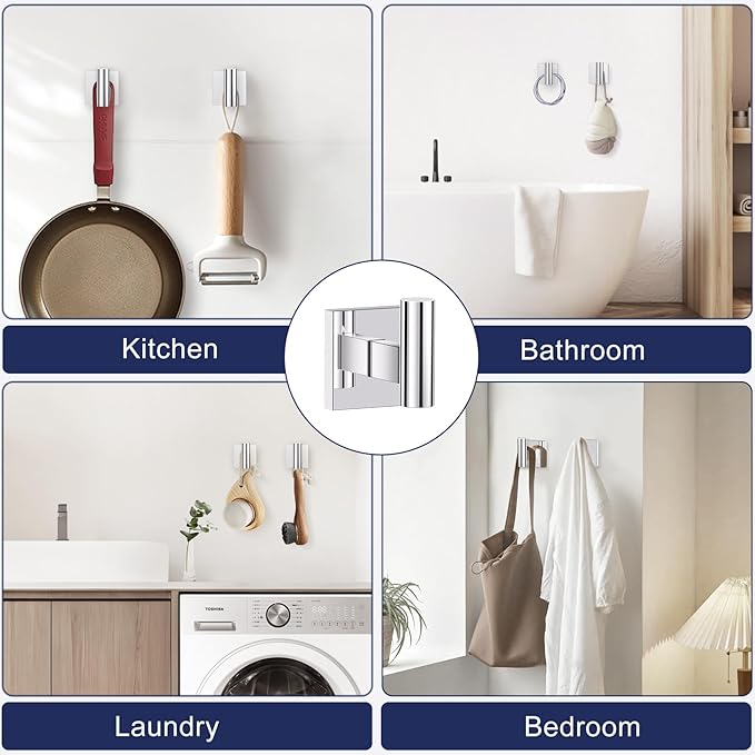 Towel Ring Set 4 Piece Bathroom Hardware Set Includes Towel Ring 2 Towel Hooks and Toilet Paper Holder Stainless Steel Wall Mounted (Polished Chrome)