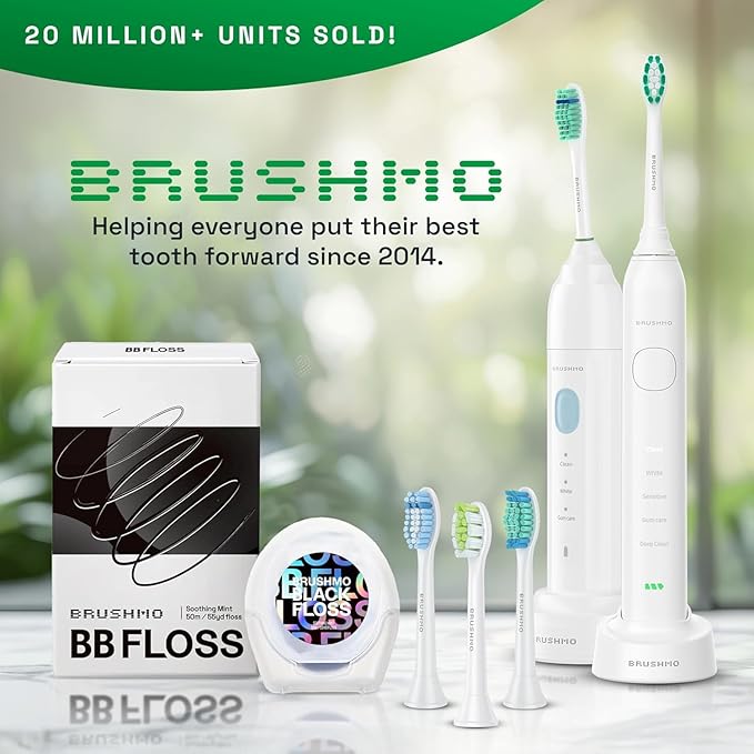 Brushmo Plaque Control Replacement Toothbrush Heads, Compatible with Philips Sonicare Click-on Electric Toothbrush Handles, 8 Standard Replacement Heads, Soft Dupont Bristles, BM928, White (Pack of 2)
