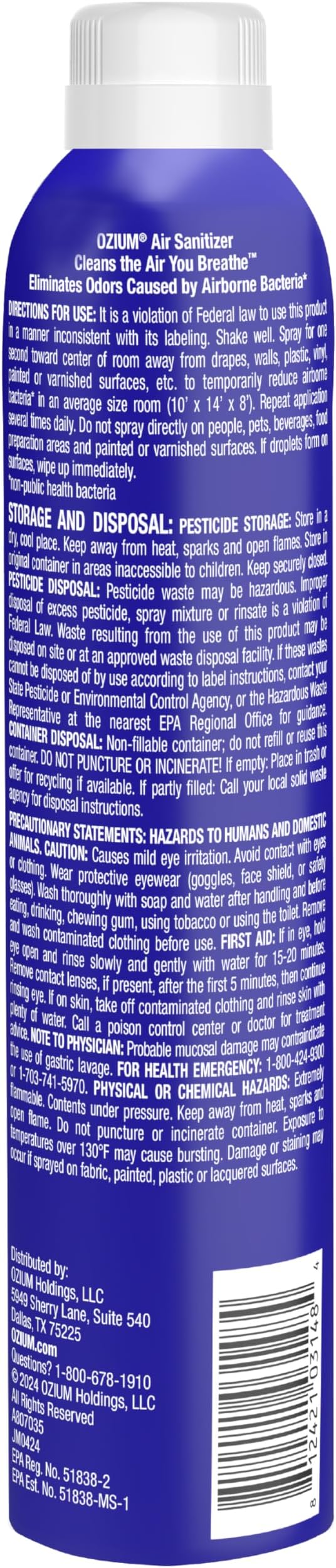 Ozium A807035-3 8 Oz. Air Sanitizer & Odor Eliminator for Homes, Cars, Offices and More, Vanilla Scent - 3 Pack