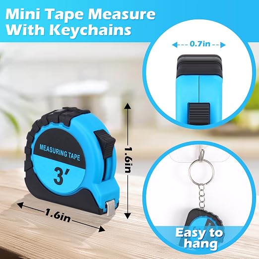 Kanayu 100 Pcs Mini Tape Measure Keychains 3 ft Small Retractable Measuring Tape Bulk with Lock Steel Easy Read Pocket for Birthday Party Favors Daily Use (Blue)