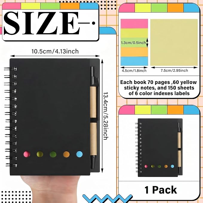 Qilery 1 Pack Lined Spiral Notebook Small Notepad and Pen Set Steno Pads Lined Notepad Black Pocket Notebook for Business Office Supplies