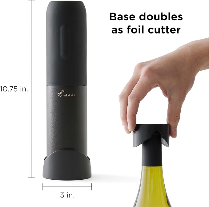 Rabbit Electric Corkscrew Wine Opener - Push Button Automatic Bottle Opener, Compact Design, Opens Bottles Quietly, Stores Vertically or Horizontally
