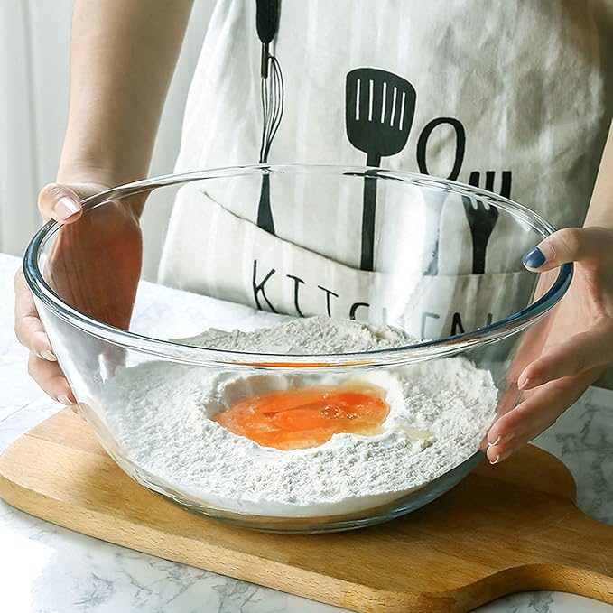 Homwin Glass Mixing Bowl Set for Baking 3-Piece Salad Bowl Set (1qt, 2.5qt, 4.2qt), High Brosilicate Large Bowls for Kitchen Prepping Serving and Storage, Microwave Dishwasher Oven Safe