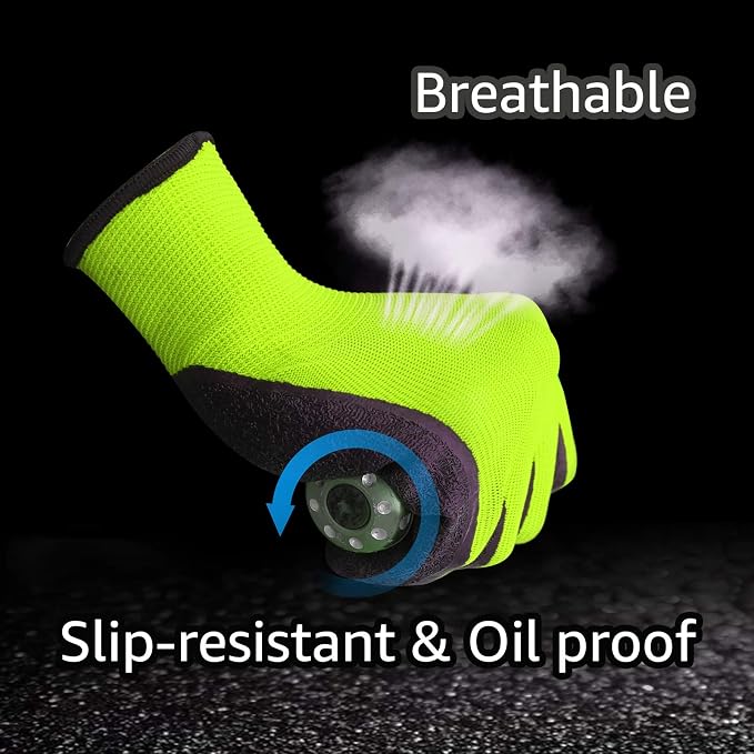 Evridwear Crinkle Latex Rubber Hand Coated Safety Work Gloves for Men Women General Multi Use Construction Warehouse Gardening Assembly Landscaping (Small,Green 12 Pairs)