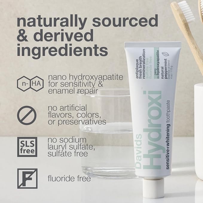 Davids Nano Hydroxyapatite Travel Size Toothpaste Peppermint 1.75oz | Fluoride Free | Remineralizing | Enamel Health | Antiplaque | SLS Free | Made in USA | Recyclable Metal Tube | EWG Verified