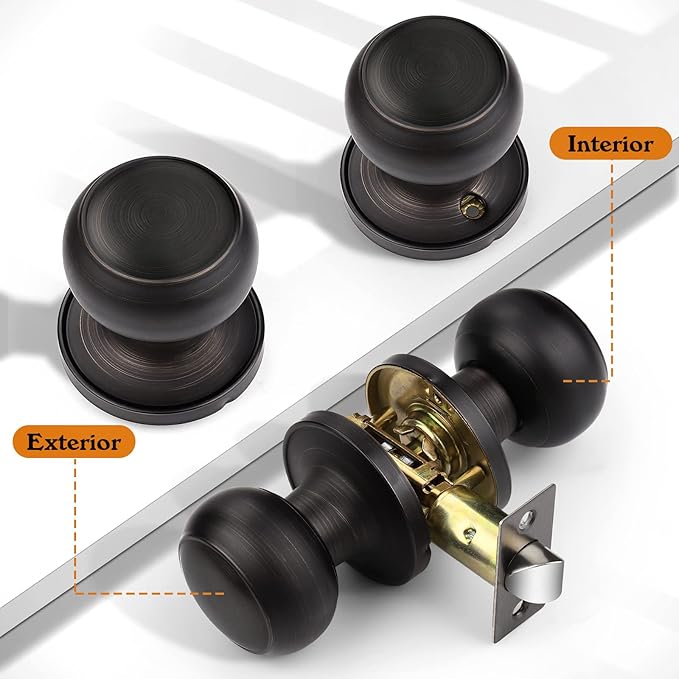 Probrico Door Knob, Passage Door Knob for Closet Hall, Interior Doorknob, Oil Rubbed Bronze, 1 Pack