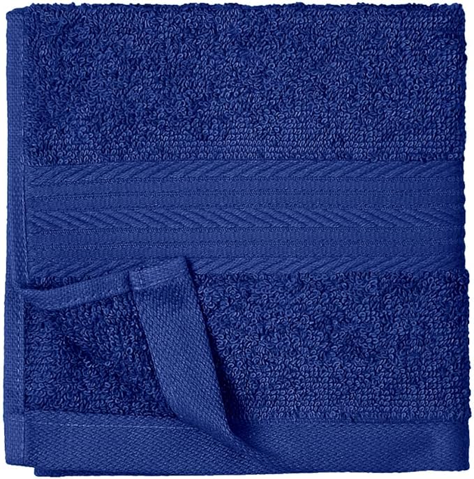 Amazon Basics Highly Absorbent Fast Drying 100% Cotton Washcloths for Face, Soft, Machine Washable, Fade-Resistant, 12" x 12", Navy Blue, 12-Pack