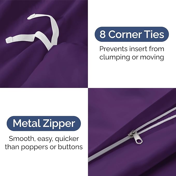 Duvet Cover Full Size Set - Extra Soft Full Duvet Cover 80" x 90" with 2 Pillow Shams for Women, Men, Kids & Teens - Hotel Luxury, Easy-Care w/ Zipper Closures & Ties - Comfy and Breathable (Purple)