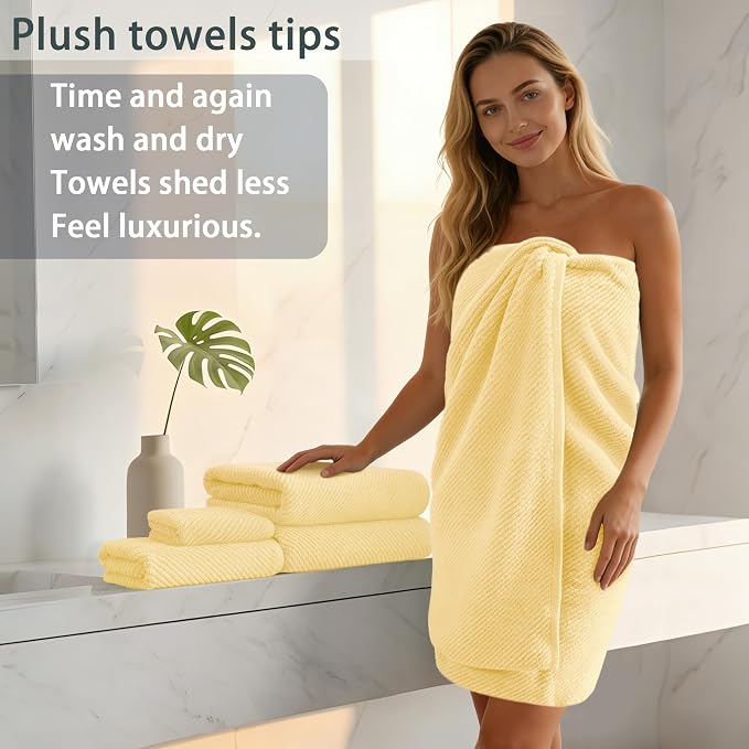 VOOVA & MOVAS Bath Towels 4PC, 100% Cotton, 30x56 in, Yellow | Quick Dry, Thick, Soft, Absorb, Shower Towels For Hotel, Towel Gift Set, Suitable For Spa, Resort, Home