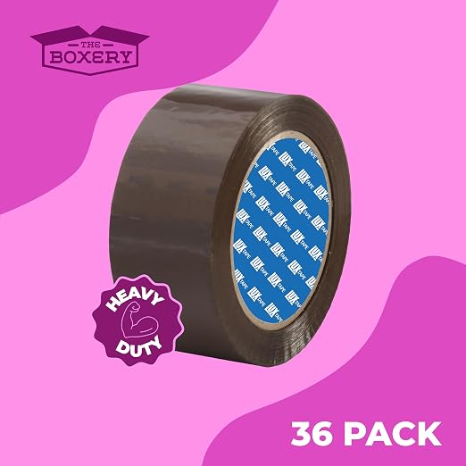 The Boxery 2" x 110 Yards Tan Packing Tape – 36 Roll Carton – Strong Industrial Grade Adhesive for Shipping, Moving & Packaging – Heavy Duty 2.2 Mil Box Sealing Tape
