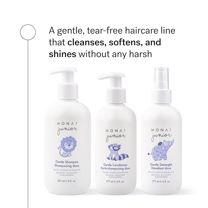MONAT Junior Gentle 3-in-1 Hair Care System - Shampoo, Conditioner, Detangler for Children (8 fl. oz./6 fl. oz.)