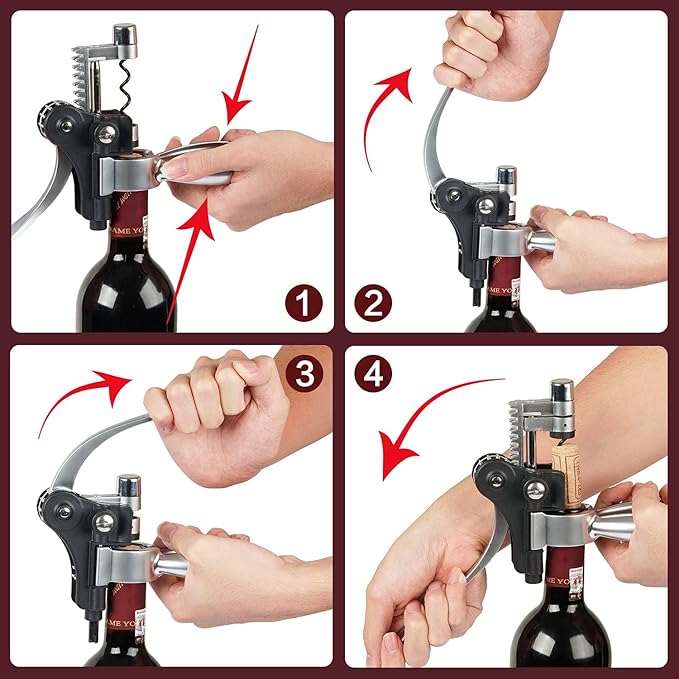 9-Pieces Corkscrew Wine Opener Set, Stainless Steel Cork Screw Rabbit Wine Bottle Opener Kit Including Foil Cutter, Pourer, Vacuum Wine Stopper Corkscrews etc, Ideal Wine Sets Gifts for Women & Men
