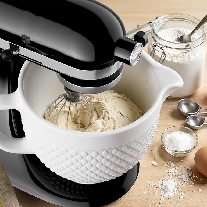 HOZODO Ceramic Mixer Bowl for KitchenAid Tilt-Head Stand Mixers, 5-Qt | Fits All 4.5-5-Qt Mixers, Mixing Bowl with Handle, Kitchen Aid Accessories and Attachments