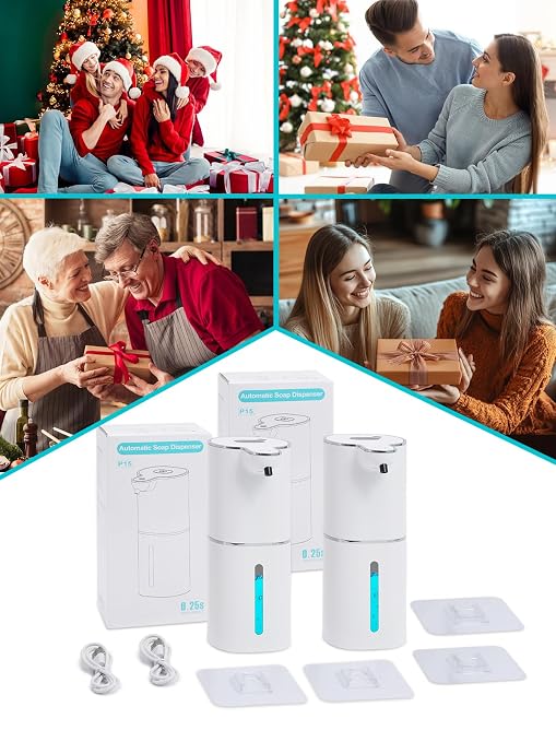 Bomivoi 2 Pack Automatic Liquid Soap Dispenser, Rechargeable Touchless Soap Dispenser, Digital Display, 6-Level Adjustable, 380mL Wall Mount Countertop Hand Soap Dispenser for Bathroom Kitchen Sink