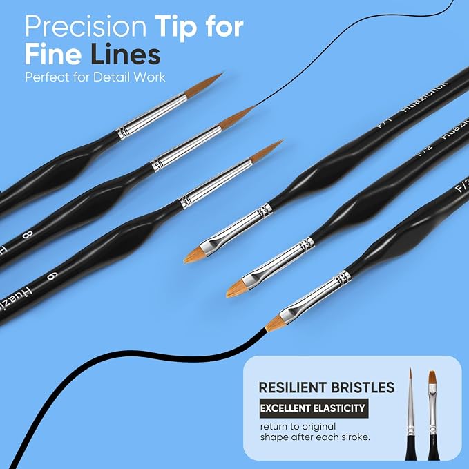 Detail Paint Brushes Set 15PCS, Miniature Paint Brushes - Fine Detailing, for Model Painting, Acrylic/Oil/Watercolor, Face
