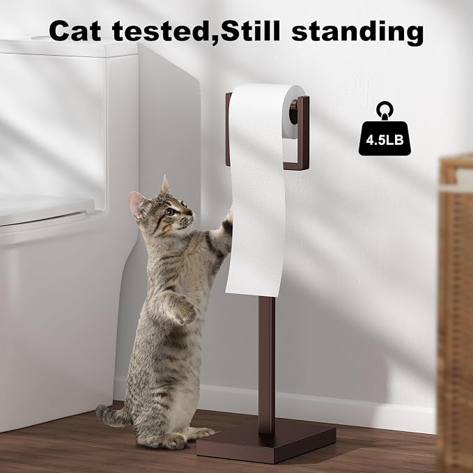 Bronze Toilet Paper Holder Stand，Stainless Steel Toilet Paper Holder Free Standing，Stable Weighted Base Floor Tissue Roll Holder for Bathroom，Modern Pivoting Toilet Paper Stand