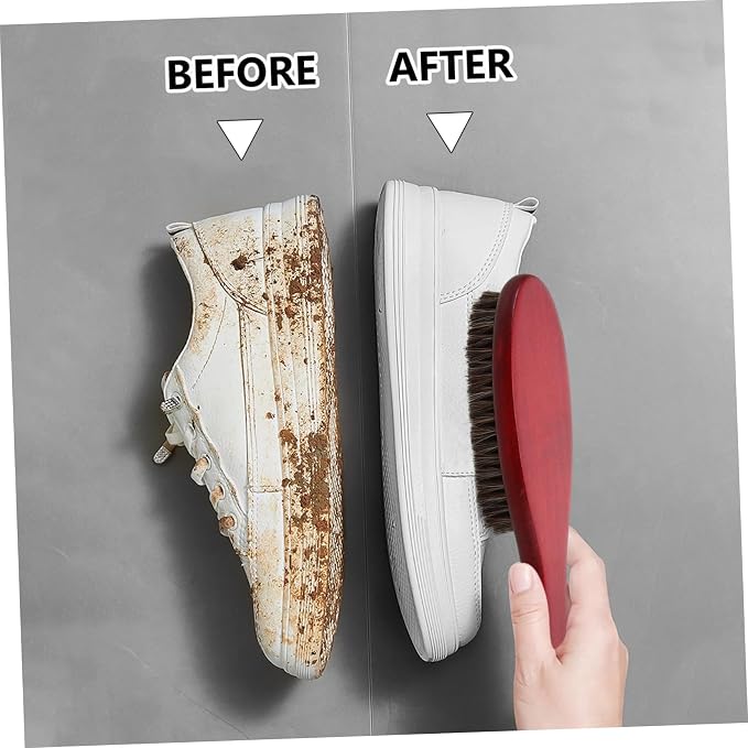 NOLITOY Shoe Cleaner Brush Handle Horsehair Cleaning Tool for Shoes Boots and Handbags Dust Removal and Polishing Brush