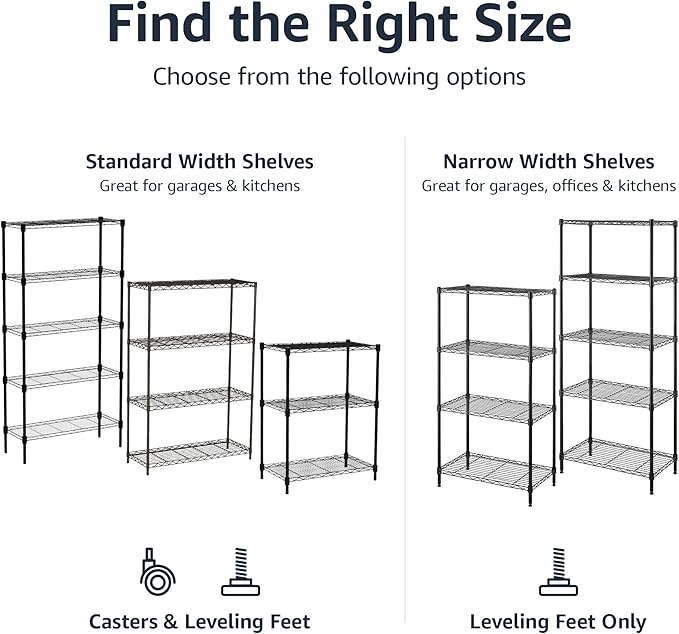 Amazon Basics 4-Shelf Adjustable Heavy Duty Steel Wire Rack Storage Shelving, Sturdy Garage Shelving, 350 lbs Capacity Per Shelf, Easy No-Tool Assembly, 36" x 14" x 54", Black