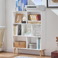 LEYAOYAO Cube Bookshelf, Mid-Century Modern Book Shelf with Legs, White | 3 Tier Bookcase, Rustic Wood Bookshelves Freestanding Small Storage Organizer, Open Shelves for Bedroom, Living Room, Office