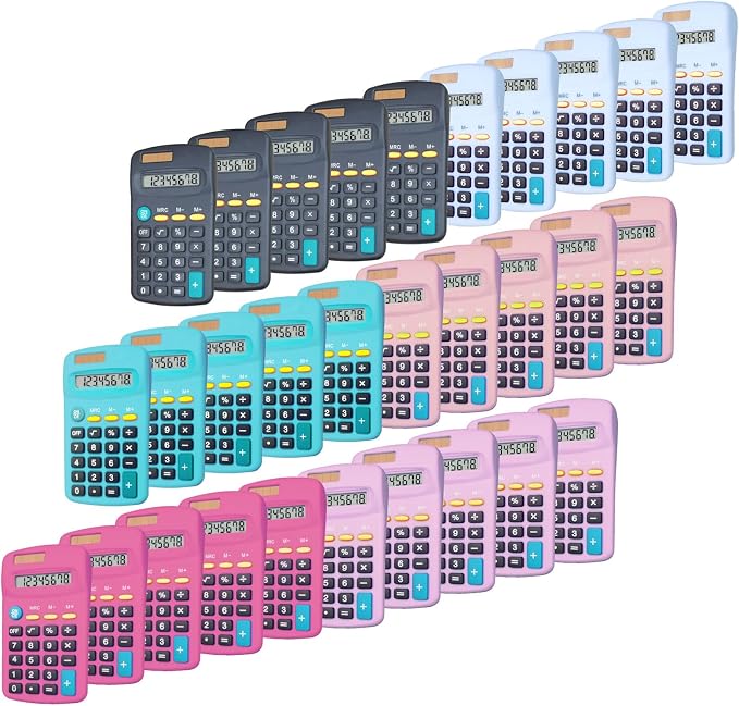 Mini Calculator, Small Calculator (B, Set of 30) | 8 Digit Dual Power Portable Pocket Size Desktop Handheld for Classroom Desktop Home