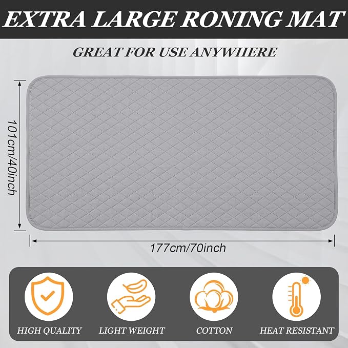 Tegeme 30 x 60 Inch Ironing Mat, Heat Resistant Foldable Iron Board Pad | For Tabletop & Countertop, Large Quilted Cotton Surface, Thick Heat Resistant Padding, Foldable Design, Home & Travel Use