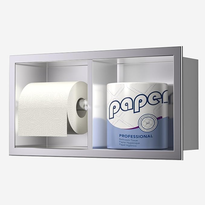 Neodrain Dual Roll Recessed Toilet Paper Holder - Brushed Nickel 304 Stainless Steel, Hidden in-Wall Space-Saving for Modern Bathroom Tissue Holder(Brushed)