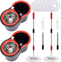Spin Mop and Bucket with Wringer Set, 6 Mop Refills, 61" Handle (2 Sets) | 360° Spinning Mop System with Stainless Steel Extended Handle & 6 Microfiber Refills for Floor Cleaning