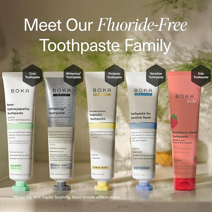 Boka Ela Mint, Whitening & Sensitive - Fluoride Free, Nano Hydroxyapatite Toothpaste for Tooth Sensitivity & Protection