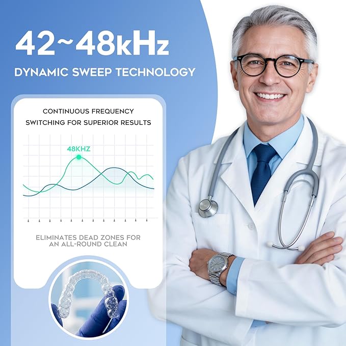 Ultrasonic Retainer Cleaner Machine, Dynamic 42-48kHz Dental Cleaning Pod with Digital Timer, 200ml Mouth Guard Cleaner Pod for Aligners, Night Guards, Dental Trays, Braces & Toothbrushes (Blue)