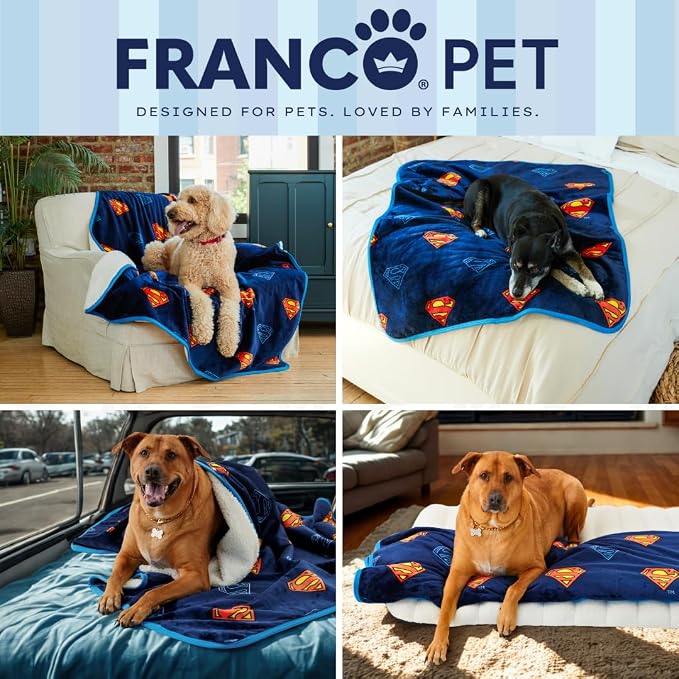 Superman DC Comics Waterproof Dog Bed Cover, Large 50x60 Pet Blanket for Furniture Bed Couch Sofa, (Officially Licensed) by Franco