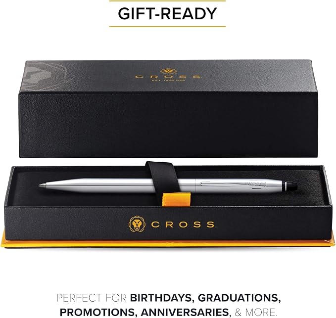 Cross Click Tuxedo Satin Metallic Gray Ballpoint Pen - High-End Writing Tool for Versatile Use - Smooth Writing & Journaling - Elegant Accessory - Long-Lasting - Black Ink - Includes Gift Box