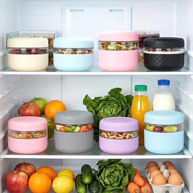 16 oz/2 Cup Glass Lunch Bowl Containers with Lids, 4 Pack, BPA-Free | Leak & Spill Proof, Microwave & Dishwasher Safe, Airtight Meal Prep & Food Storage Jar for Lunch, Soup, Oats, Stew, Yogurt