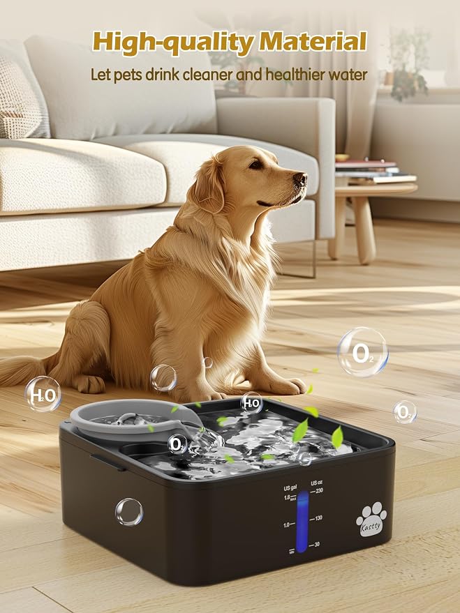 Kastty 2 Gallon Dog Water Fountain Ultra Large/Wide Pet Fountain BPA-Free Premium Dog Water Bowl Dispenser with 5 Filtration Safe Pump& LED Shortage Reminder, Large Dogs Cats& Multi-Pet Home FS55