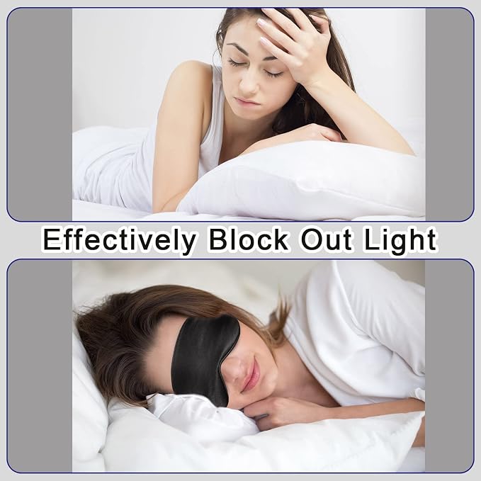 Newcotte 50 Pcs Silk Sleep Eye Mask for Sleeping Adjustable Elastic Strap Blackout Smooth Soft Eye Covers No Pressure Sleep Mask for Women and Men Comfortable Blindfolds(Black)