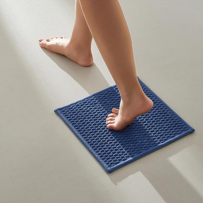 TYUU Small Bathroom Rugs Non Slip Washable Bath Rugs Super Absorbent Bathroom Rug Thin Quick Dry Low Pile Bath Mats, Navy Blue 12"x12"