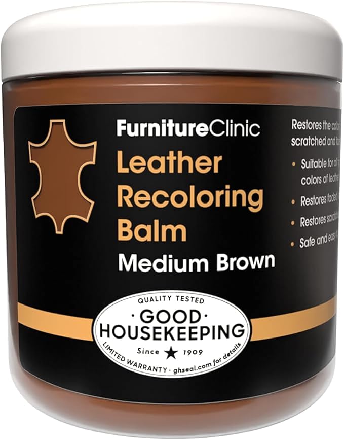 Furniture Clinic The Original Leather Recoloring Balm | Medium Brown Leather Dye | Repair Scratched, Faded, & Worn Leather | Restore Your Leather Couches, Sofas, and Furniture | 250 ml / 8.5 fl oz