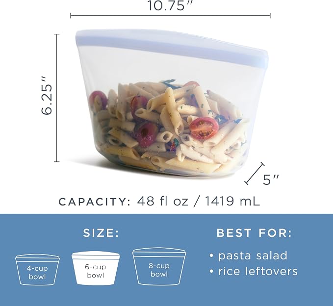 Stasher Premium Reusable Silicone Food Storage Bowl, Clear, 6-Cup | Food-Safe Silicone, Freezer, Sous Vide, Microwave, Dishwasher, Oven Safe, Meal Prep, Lunch Container, BPA-Free, Eco-Friendly