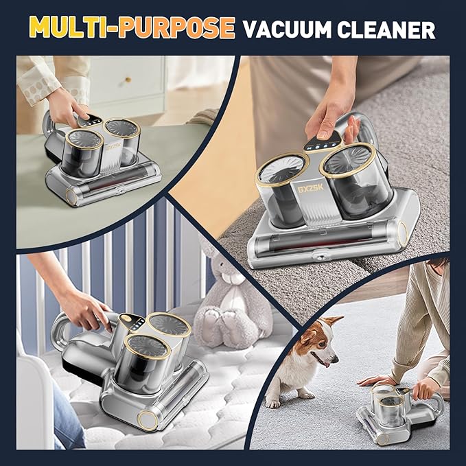 Gxzsk Mattress Vacuum Cleaner, 16kPa Bed Vacuum Cleaner with 253.7nm UV-C Light, Ultrasonic & 140℉ Heating, Dual Cup & Widen Suction Port Handheld Vacuums for Bed, Sofa, Couch, Crib (500W, Corded)