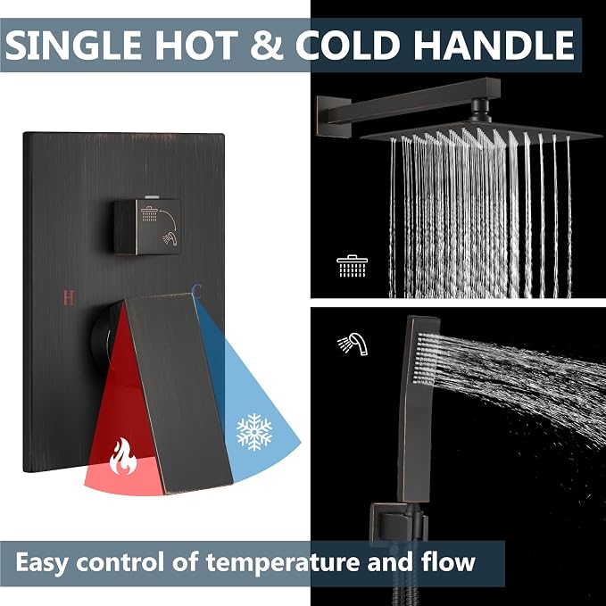 Aolemi Shower Faucet Set Rain Shower System with Handheld Spray Bathroom Shower Combo Rough-in Valve and Shower Trim Kit Included Oil Rubbed Bronze 12 Inch Wall Mount Shower Head