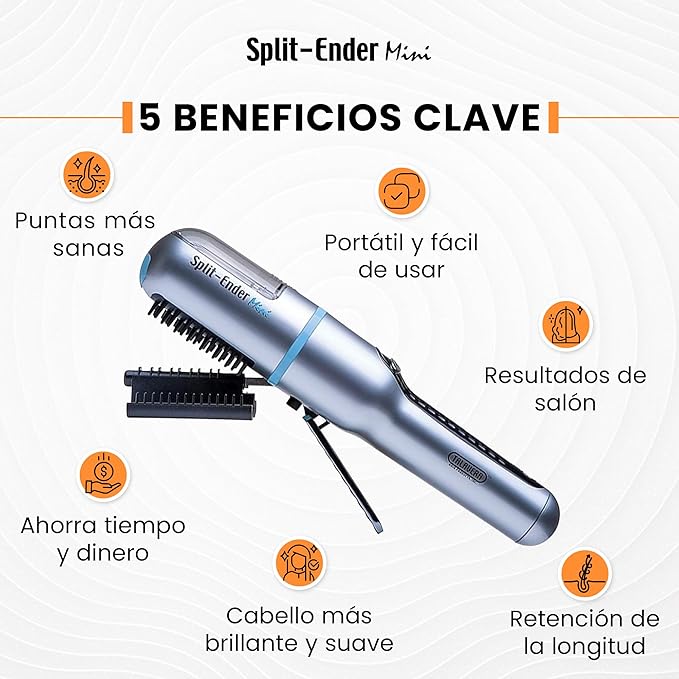 Split-Ender Mini Cordless Split End Hair Trimmer for Dry, Damaged, Brittle, or Frizzy Hair - Battery Operated Clipper for Straight and Curly Hair - Blue
