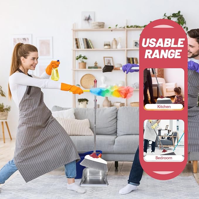 Healifty 1set Broom and Dustpan Handle for Easy Cleaning Home Office and Kitchen Soft Bristles for Efficient Dust Collection and Versatile Use