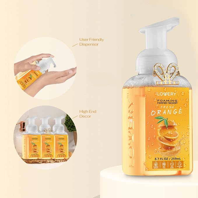 Foaming Hand Soap-Pack of 3-Moisturizing Hand Soap with Aloe Vera & Essential Oils-Alcohol-Free Hand Wash in Fresh Orange Scent-Scented Hand Wash for Kitchen or Bathroom-Free Flawless Crystal Bracelet